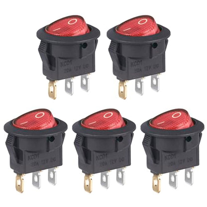 VEXUNGA Round Rocker Switch 12V 20A Red Light Iluminated Small Rocker Switch On Off 3 Pin Circle Square Toggles Switches for RV Car Truck Boat (Pack of 5pcs) - style: 5Pcs 3 Pin ON/OFF - Red