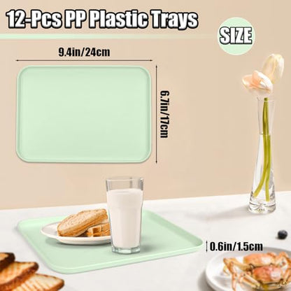 Plastic Serving Trays, 12 Pack Cafeteria Trays Plastic Fast Food Tray for DIY Projects, Painting, Beads, Organizing Supply, 9.4 X 6.7 X 0.6 Inches (Light Green) - color: Light Green