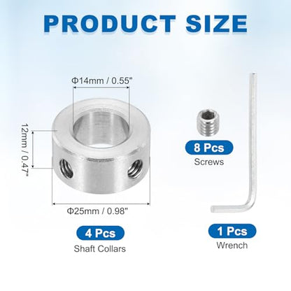 MECCANIXITY 4Pcs Shaft Collars 14mm Bore 2 Screw 25mm OD 12mm Thick - size: 14mm ID 25mm OD 12mm H with 2 Screw