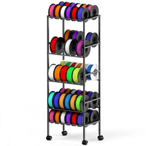 3D Printer Filament Storage Rack with Wheels, 5-Tier Rolling Spool Holder Stand Cart, Holds up to 60x1kg Spools, Heavy Duty Metal Filaments Organizer Shelf for Printing Studio Office Workshop - size: 5-Tire
