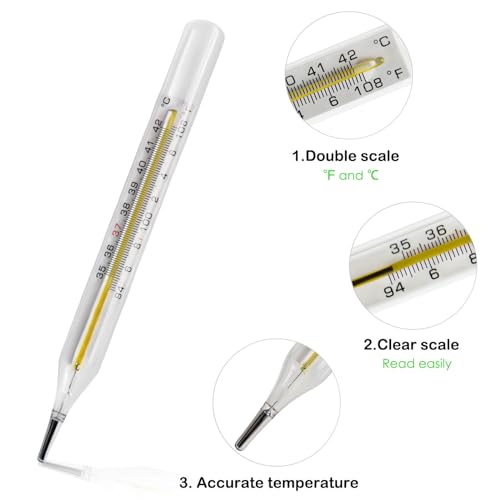 ℃&℉ Clinical Glass Thermometer for Underarm 2PCS - Classic Non Digital Thermometer for Adults - Accurate Easy Reading by HARIKA LIFE