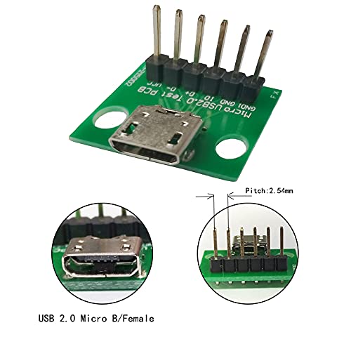 WLGQ USB 2.0 Micro B Female Test Adapter PCB Board - Breakout Connector with 2.54mm (0.1") Pin Header - Repair/Prototyping Tool (2 Pack) - color: 2 PACK