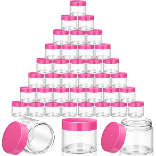 SATINIOR 36 Pieces 2 oz Plastic Jars with Lids Wide Mouth Airtight Reusable Container Acrylic Cosmetic Small Jars for Lotions Ointments Travel Toiletries Creams Make up Storage(Pink) - color: Pink, size: 2 oz