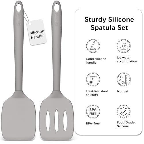 Coukre 2 Pack Silicone Spatula Set,High Heat Resistant, BPA-Free - color: PureGray-A