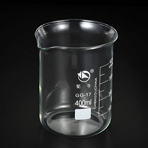 PATIKIL 400ml Low Form Glass Beaker, 3.3 Borosilicate Glass Graduated Printed Scale Measuring Cups with Spout for Kitchen Lab Liquids Transit Boiling - size: 400ml