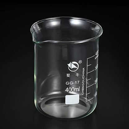PATIKIL 400ml Low Form Glass Beaker, 3.3 Borosilicate Glass Graduated Printed Scale Measuring Cups with Spout for Kitchen Lab Liquids Transit Boiling - size: 400ml