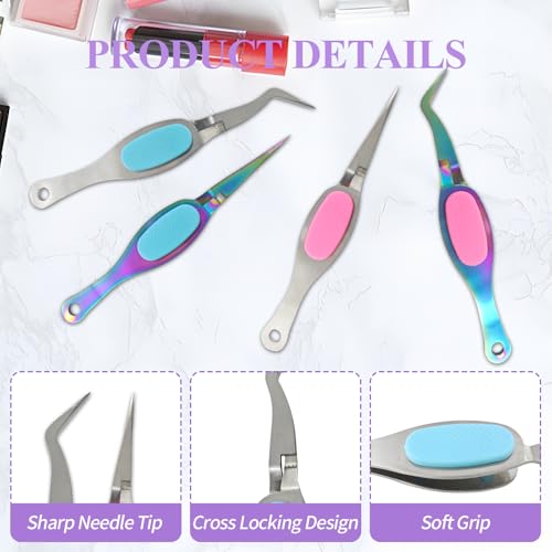 4PCS Reverse Tweezers Craft Tweezers with Soft Grip Crossing Lock for Crafting Precision Tools for Stickers, Jewelry Repair, and DIY Projects (Straight & Curved Tips) - size: 4PCS