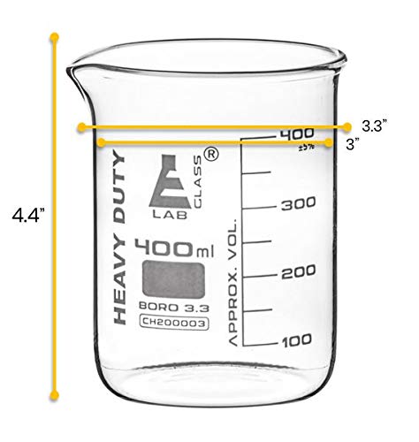 EISCO Heavy Duty Beaker, 400ml - 3.2mm Thick, Uniform Walls - Superior Durability & Chemical Resistance - White Graduations - Borosilicate 3.3 Glass
