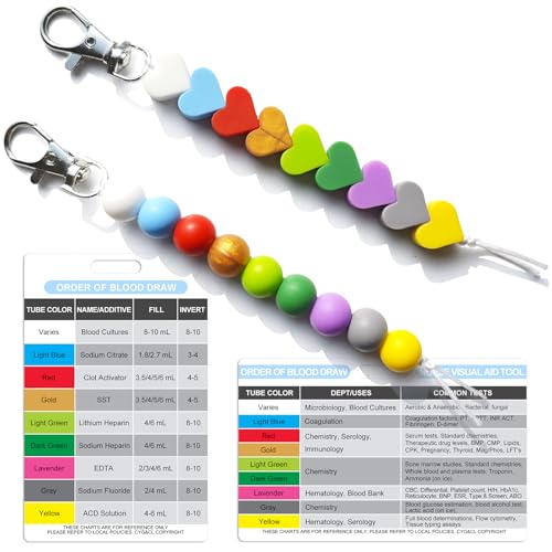 Order of Blood Draw Beads with Reference Card, Phlebotomist Badge Reel Visual Aid Tool Accessories, RN Badge Buddy, Phlebotomy Essentials, Nurse Supplies - color: Heart and Round Blood Draw Beads With White Card