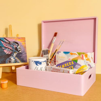 Creative Deco XL Pink Wooden Box Storage with Hinged Lid - color: Pink, size: XL | Handles