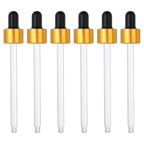 PATIKIL Glass Eye Dropper Caps, 6 Pcs Anodized Aluminum Glass Dropper Closure Top for 100ml(3.4oz) Essential Oils Bottle, Perfume, Lab Experiments, Gold Tone - color: Gold Tone, size: 100ml