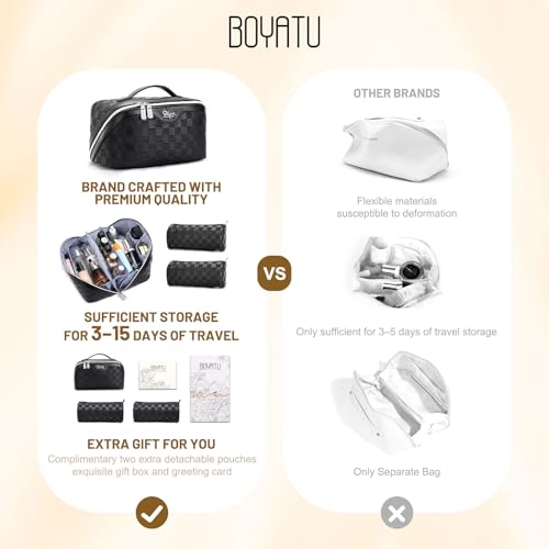 BOYATU Travel Makeup Bag Organizer: 3 Pcs Large Cosmetic Bags Set for Women - color: 01-Black
