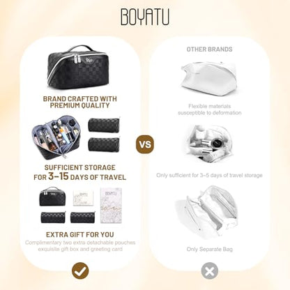 BOYATU Travel Makeup Bag Organizer: 3 Pcs Large Cosmetic Bags Set for Women - color: 01-Black