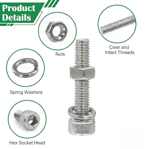BOLDGNAITE 645pcs M3 Socket Head Cap Screw Assortment Kit with Hex Nuts & Spring Washers, 304 Stainless Steel, for 3D Printer, RC Models & DIY Projects (M3x10/12/14/16/20/25/35/40mm) - size: 645pcs M3x10/12/14/16/20/25/35/40mm