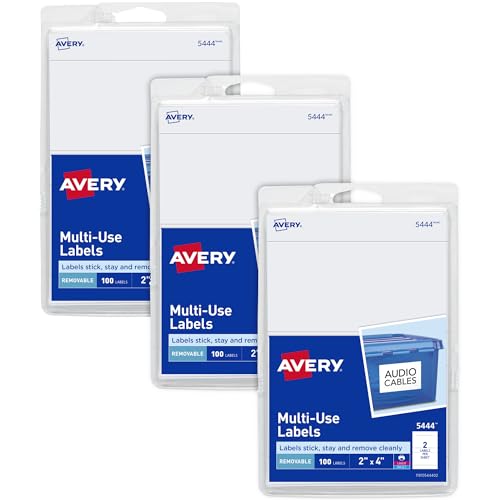 Avery® Printable All-Purpose Removable Labels, 2" x 4" White, Write or Print, Great for Organization Projects, 300 Customizable Blank Labels Total (3-Pack of 22283) - style: 300 labels