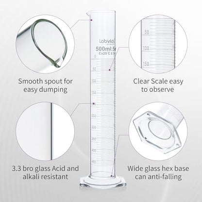 2PCS 500ml Graduated Cylinders, 3.3 Borosilicate Glass, LVE007 - color: 500ml