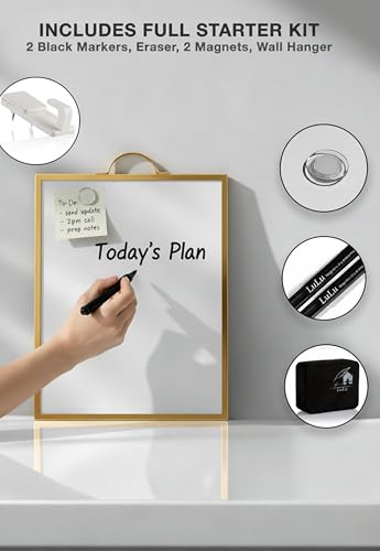 Magnetic Dry Erase Board 12x16 with Handle, Double Sided Portable Gold Whiteboard for Home, Office, School & Kitchen - style: Gold Handle