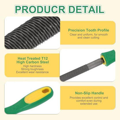 HARFINGTON 6" Round Medium Cut File Double Cut Teeth Medium Metal File High Carbon Steel T12 with Plastic Handle for Metal Wood Finishing Roughing, Grey/Yellow-Green - size: 6", style: Medium Cut