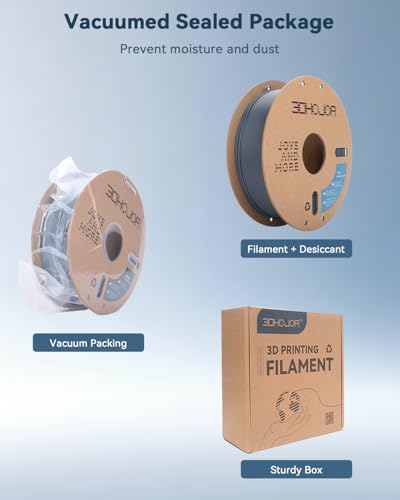 3DHoJor PLA Filament 1.75mm Grey,3D Printing Filament,1kg Cardboard Spool (2.2lbs), Fit Most FDM 3D Printer,Dimensional Accuracy +/- 0.03 mm,Odor Free, Clog Free, No Brittle Filaments - color: Grey