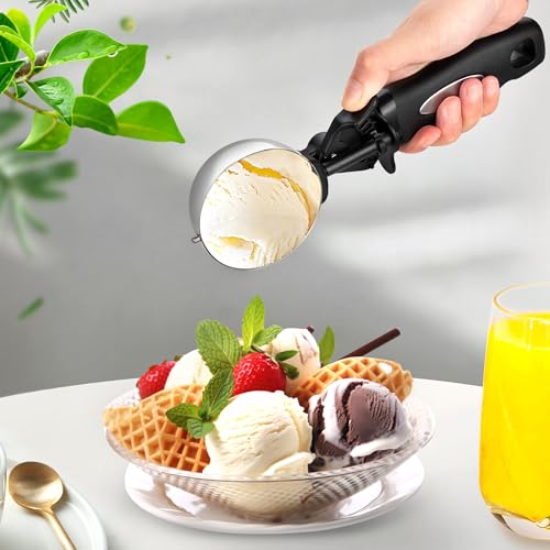 Ice Cream Scoop with Trigger, 5 Tbsp Cookie Scoop for Baking, 2.45 Oz Cookie dough Scooper, Large Ice Cream Scooper, Stainless Steel Portion Scoop, 72.7 ml - size: 4.9 tsp (65 mm)