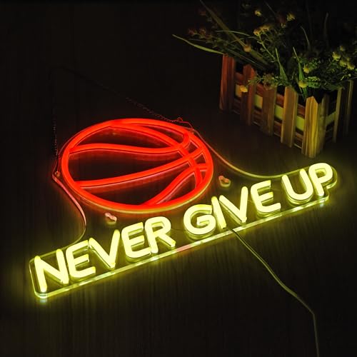 Never Give Up Basketball Neon Sign, Dimmable LED Wall Decor, 17"x10" - color: basketball