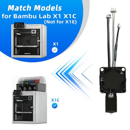 Bambuu Lab X1 X1C Hotend Complete Kit, 0.4MM Hardened Steel Nozzle Full Assembly with Fan, Ceramic Heater, Nozzle, Thermistor, Extruder Heating Block Replacement for Bambu Lab X1 Series 3D Printer