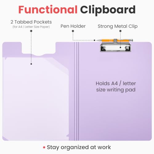 Sooez Foldable Clipboard Folder, A4 Folding Clip Board with Pen Loop - color: Purple