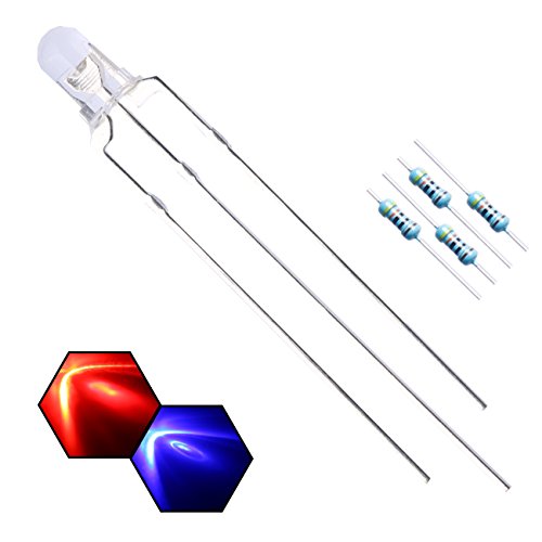 100pcs 3mm Red & Blue Lights Bi-Color LED Diodes Common Cathode Clear Round Lens +200pcs Resistors (for DC 6-12V) Included, Bright Bulb Lamps Light Emitting Diode - color: [18] Red&blue (Common Cathode) / 100pcs, style: [A] 3mm Constant Light