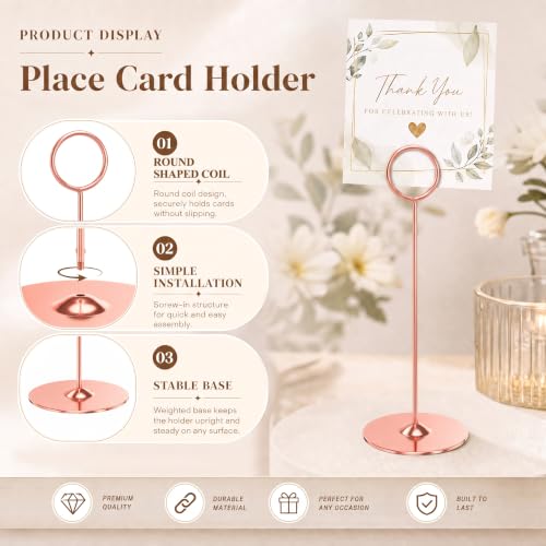 Urban Deco 16 Pieces Table Card Holder 8 inches Table Number Holders Place Steel Card Holders for Photos, Food Signs, Memo Notes, Weddings, Restaurants, Birthdays (Rosegold) - color: Rosegold