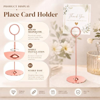 Urban Deco 16 Pieces Table Card Holder 8 inches Table Number Holders Place Steel Card Holders for Photos, Food Signs, Memo Notes, Weddings, Restaurants, Birthdays (Rosegold) - color: Rosegold