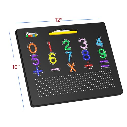PicassoTiles 2in1 Magnetic Drawing Board Toy 12x10 In Large Magnet Bead Pad with Alphabet and Math Side in Black STEM Educational Writing Playboard Reusable Erasable Learning Tablet for Kids PTB02-BLK - style: 2-in-1 Alphabet&Num