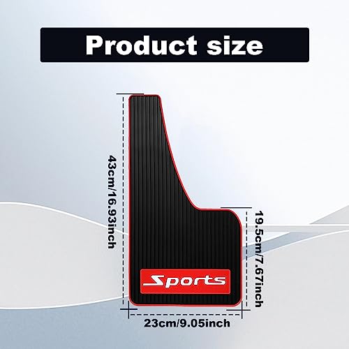 4 pcs Car Mud Flaps Universal Rubber Mudguard - Soft Material Automotive Fender - Splash Guards Rubber mud Guard Universal Pickup SUV - No Collision Universal 43cm23cm0.5cm - color: Black Red (Long)