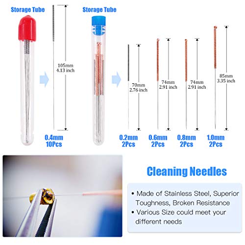 Glarks 29Pcs 3D Printer Nozzle with Nozzle Replacement Tool Kit, 6Pcs 0.2mm,0.3mm, 0.4mm, 0.5mm, 0.6mm, 0.8mm Brass Nozzle and 18Pcs Cleaning Needles and 3Pcs Nozzle Change Tool with Tweezer