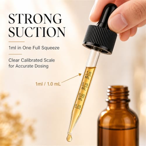 PrettyCare 12 Pack 2 oz Amber Glass Dropper Bottles with Graduated Scale, Thick Tincture Bottles for Essential Oils, Hair Oil & Perfume - Refillable Travel Containers with Silicone Tip - color: 2oz Amber with Black Cap, style: 12 Pack