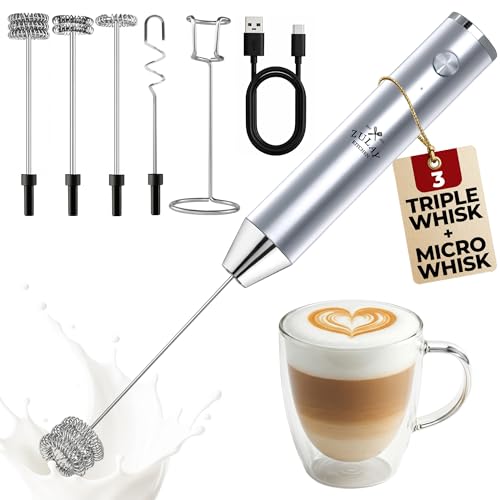 Zulay Kitchen Rechargeable Milk Frother Handheld - Frother Wand, Drink Mixer, Electric Whisk Frother, for Cappuccinos, Matcha & Protein Powder - Lux 4 Whisk 2 Speed Waterproof 2000mAh Silver - color: 08 - Alpha Silver, size: Rechargeable Z1 Motor Max