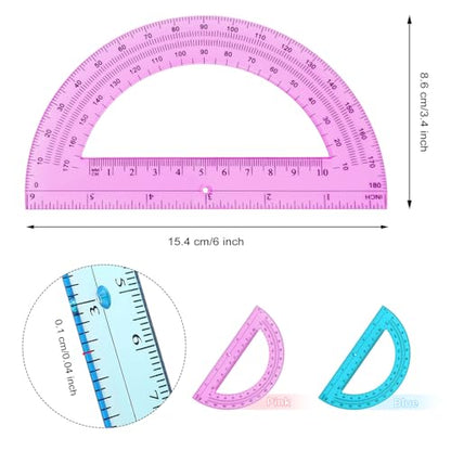 Zonon 2 Pcs 6 Inch Plastic Protractor 180° Math Protractors, Pink, Blue - color: Pink, Blue