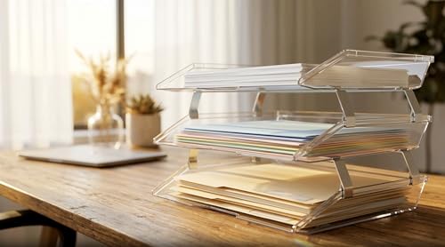 Acrimet 3 Tier Paper Letter Tray Side Load Letter Size, Office Desk File Document Organizer Plastic (Clear Crystal Color) - color: Crystal Color, size: 3 Tier
