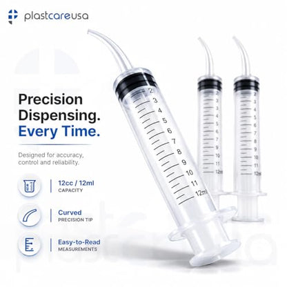 10 Disposable Curved Tip 12ml Dental Oral Dispensing 12cc Syringes (with Measurements) for Dental, Pets, Liquid