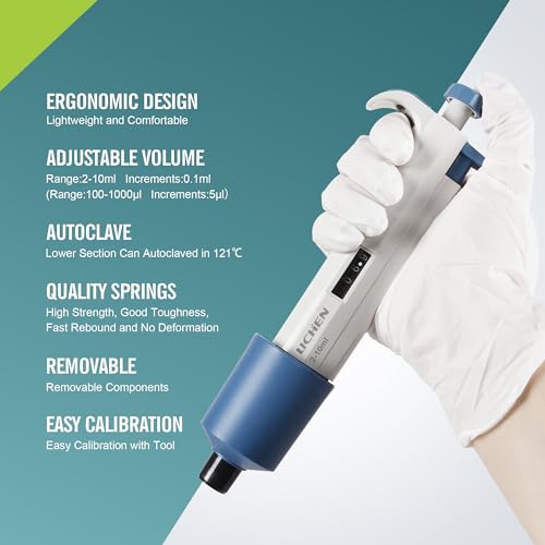 LICHEN Micropipette Adjustable 2-10ml with Pipette Tips - size: 2-10ml