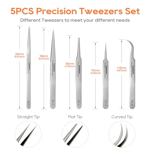 Precision Tweezers, Stainless Steel Pointed Tweezers for Craft, Electronics, Soldering, Experimental Work, Jewelry-Making, Non-Magnetic Industrial Tweezers by TOWOT - size: 120mm