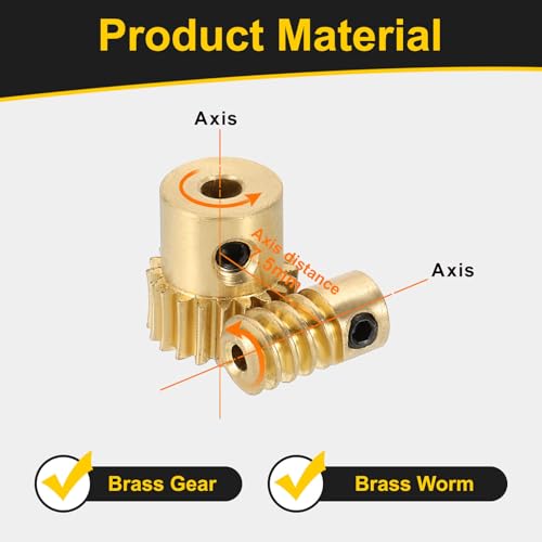 uxcell Worm Gear Set 20T 0.5 Module 20:1 Reduction Rate, Right Rotation Drive Gear Box Wheel Reduce Transmission Part (Brass Gear-3mm Bore, Brass Rod 2mm Bore) - size: Gear-3mm, Rod-2mm Bore, style: 0.5M-20T