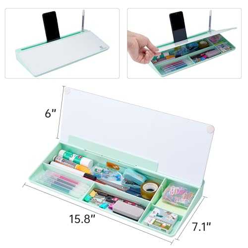 TSJ OFFICE Desktop Whiteboard Dry-Erase-Board - Computer Keyboard Stand White Board Surface Pad with Drawer, Desk Organizers with Accessories for Office, Home, School Supplies - Green - color: Green