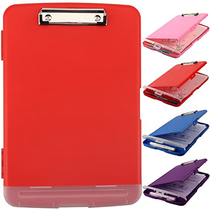 Clipboard with Storage, A4 Binder Nursing Clipboards with Pen Holder, Heavy Duty Storage Clipboards with Low Profile Clip, Clipboard Folder Side-Opening, Smooth Writing Clip Board (Red) - color: Red