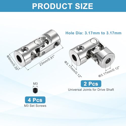 MECCANIXITY 2pcs Universal Joint Shaft Coupling, 3.17mm to 3.17mm Inner Dia Rotatable Steering Shaft U Joints Coupler with Screws for RC Car, Robot, Boat Drive Ship Motor Use - size: 3.17mm to 3.17mm