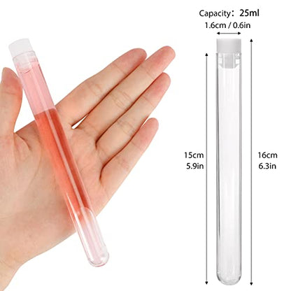48 Pack Plastic Test Tubes with Caps 25ml 16x150mm Clear