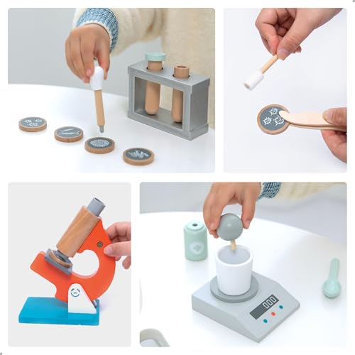 UMU® Wooden Science Experiment Kit for Kids, Doctor Dress Up for Children Ages 3-5 Scientist Costume Dress Up and Role Play Toys Gift for Boys Girls Kids Age 5-8
