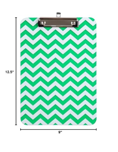 JAM PAPER Plastic Clipboards with Low Profile Metal Clip - Letter Size (9 x 12.5) - Green Chevron - Clip Board Sold Individually - color: Green Chevron, size: Single Clipboards