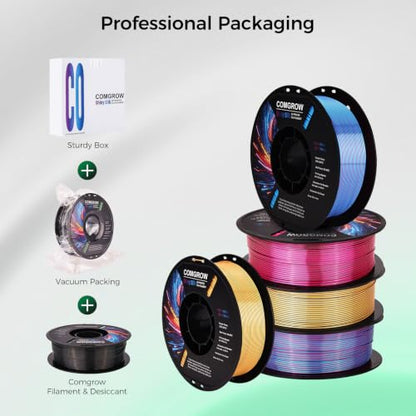 Comgrow Tri-Colors Silk PLA 3D Printer Filament, Rainbow PLA Filament 1.75mm, Dimensional Accuracy +/- 0.02 mm, 1KG Spool, Coextrusion 3D Filament with Shiny Silk Golden-Green-Black - color: Golden & Green & Black