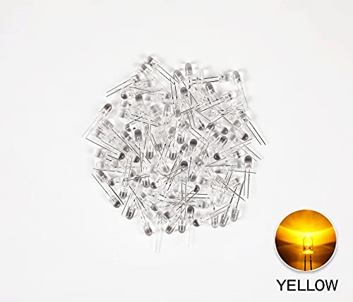 100PCS 5mm Yellow LED Diodes, Clear Lens, Through-Hole - color: (Transparent) Yellow, size: 5MM