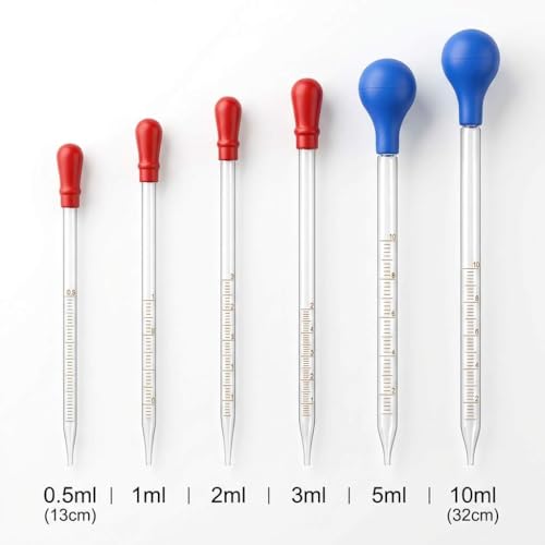 QWORK Glass Pipette Set with Cleaning Brushes – 0.5ml to 10ml for Teaching Labs, DIY Mixing & Liquid Transfer, 0.5ml 1ml 2ml 3ml 5ml 10ml